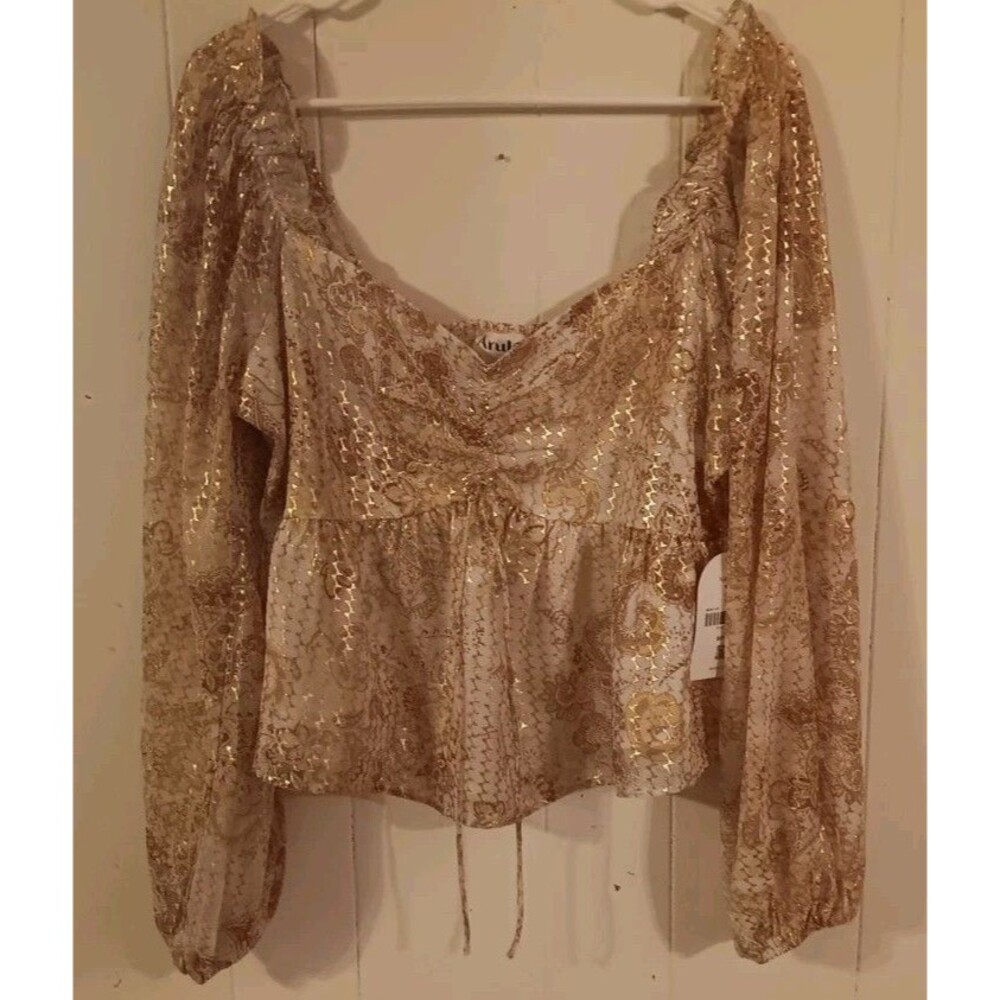 Arula Peasant Babydoll Blouse Metallic Puff Sleeve Cottage Princess Floral XL